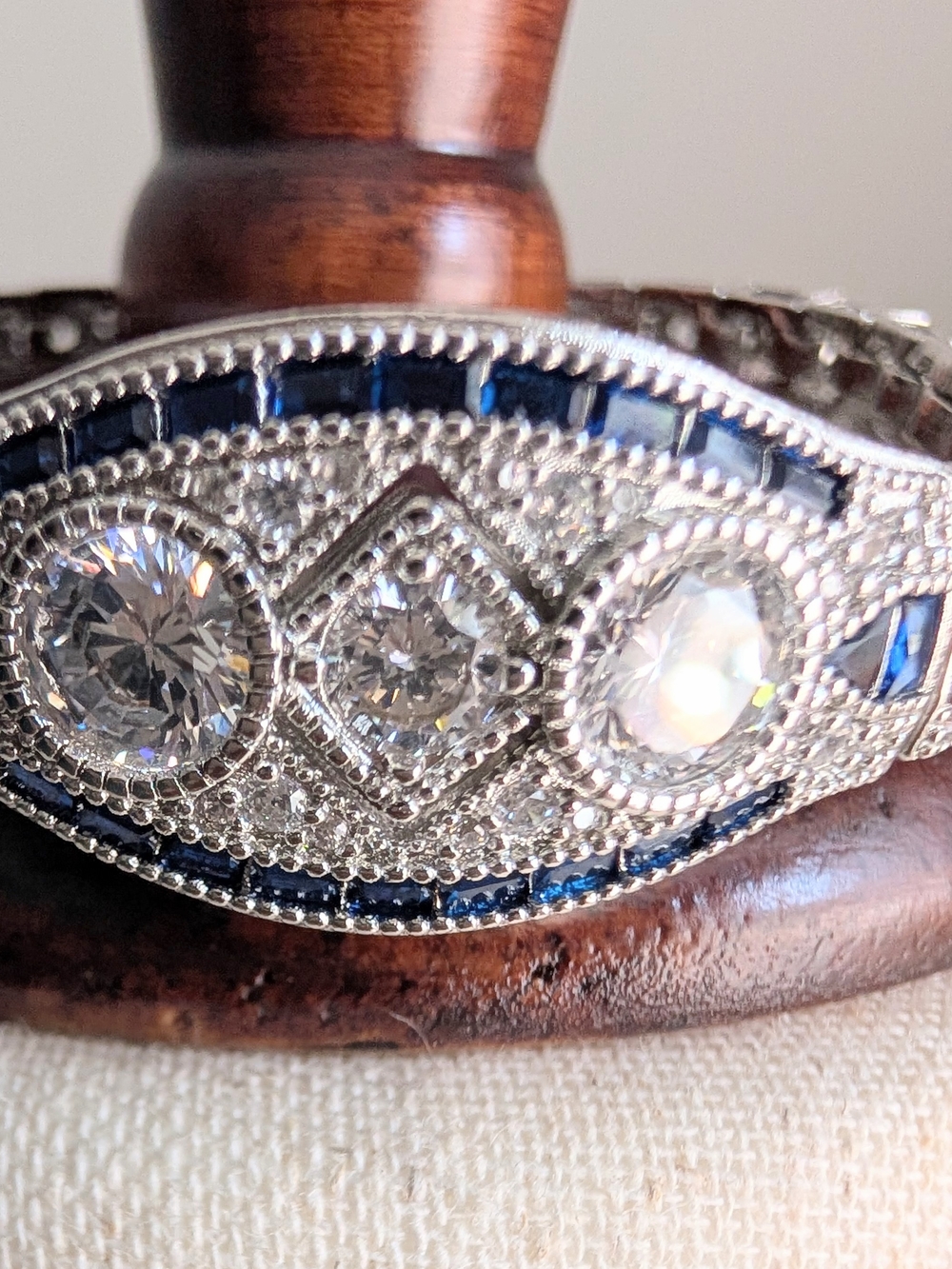 2.1 Carat Moissanite Bracelet Diamond & Sapphire Style Stones Art Deco Style 💎 - Picture 5 of 17